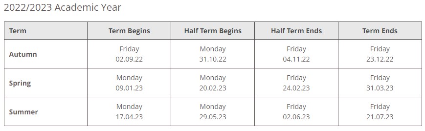 Term Dates 22 23